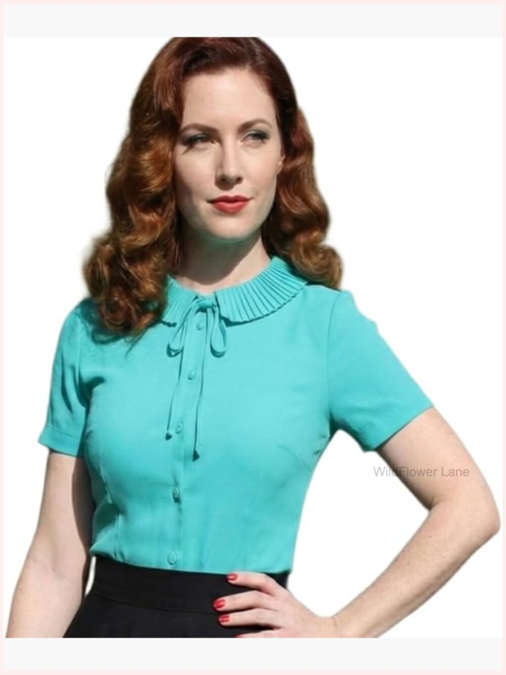 Vintage Pleated Collar Blouse with Bow Detail Button Down Short Sleeve